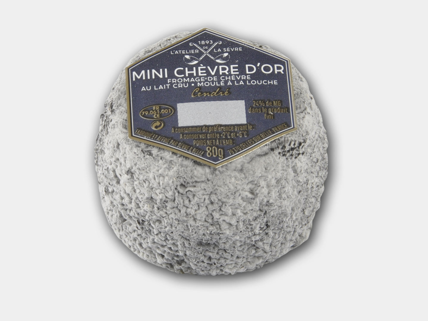Le mini Chèvre d'or cendré 80g - fromage de chèvre au lait cru - moulé à la louche - Atelier de la sèvre