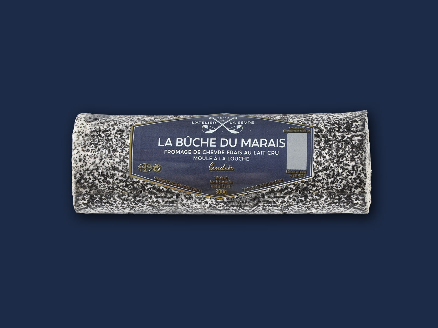 La bûche du Marais cendrée 300g - fromage de chèvre au lait cru - moulé à la louche - Atelier de la sèvre